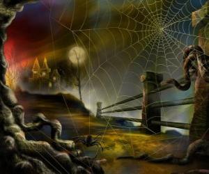Puzzle Στοιχειωμένο σπίτι με μια αράχνη σε πρώτο πλάνο